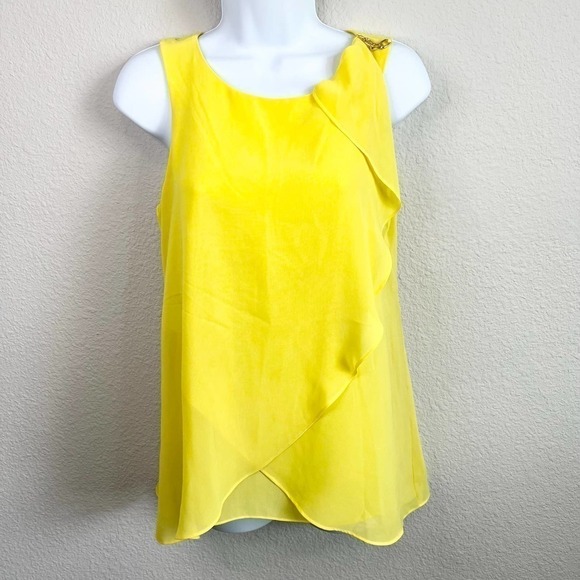 JENNIFER Lopez Yellow Layer Tank Blouse Women's XS Polyester Dressy Flowy - Picture 1 of 4
